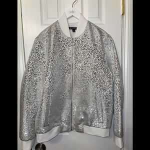 INC Men’s silver brocade bomber jacket. M